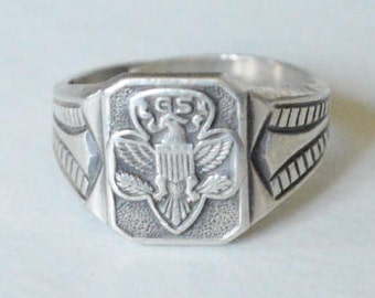 SALE Vintage Sterling Silver Girl Scouts Clark and Coombs signed Adjustable Band Size 5