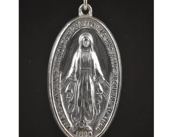 Vintage Catholic Miraculous St Mary Medal 1830 - Sterling Silver - Religious Medal by Creed, Religious Jewelry - Confirmation