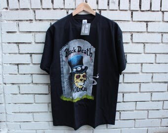 Vintage SLASH Guns N Roses Shirt Size L Large Black Death Vodka Live Promo Concert Rock N Roll