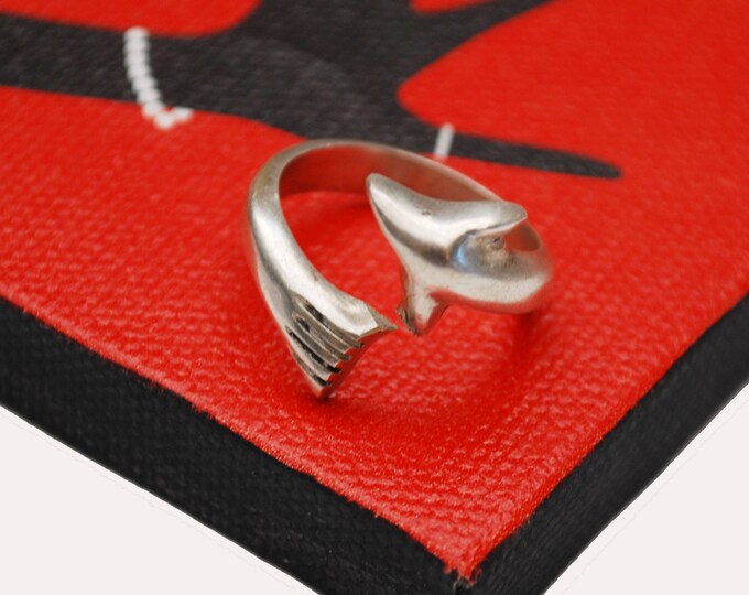 Sterling Cuff Ring - Silver Dolphin - Mexico Signed -Arrow ring