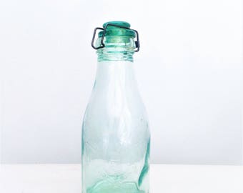 La Lorraine Fruit Jar, French Canning Jar, 1 Litre Aqua Green Glass Canning Jar with Thistle Logo from France, French Bottle, Preserve Jar