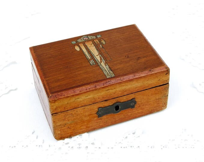 Small Antique Arts and Crafts French Wooden Money Box with Slot on the Side of the Lid , Art Nouveau, French Country Decor, Money Bank