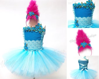 TROLL TUTU DRESS, Princess Costume, Girls Halloween Costume, Pink Hair Headband, Flower Crown, Children, Infant, Baby, Child, Kids