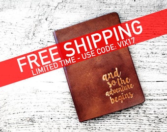 Personalized Passport Cover Travel Wallet, And So The Adventure Begins Passport Holder, Genuine Leather Wanderlust Travel Gift - Graduation