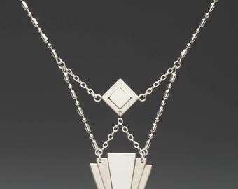 Sterling Silver Art Deco Necklace, silver necklace, sterling necklace, art deco style, handmade, wearable art