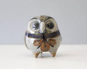 Small Jorge Wilmot Owl Rattle Figurine Tonala Mexico Pottery Handmade Mid Century Mexican