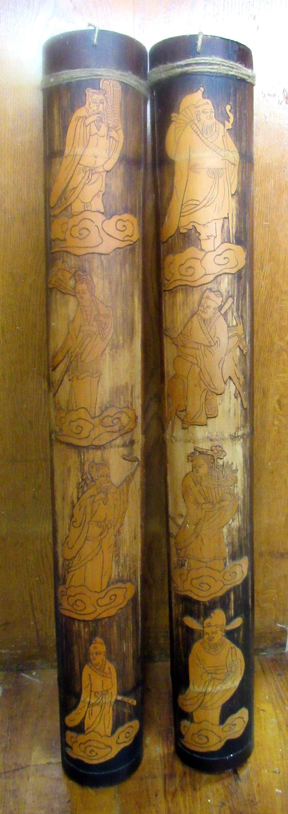 Asian Bamboo wall hangings hand carved pair