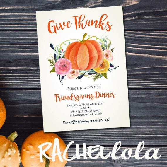 Floral Pumpkin Friendsgiving Dinner Invitation Thanksgiving Friends Family Women Fall Brunch Friendsgiving Menu Template