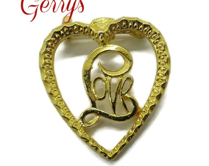 Heart Pin, Vintage Gerry's Love Heart Gold Tone Brooch Pin, Perfect Gift, Gift Box