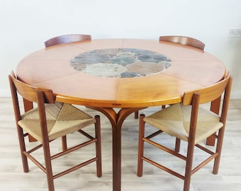 DANISH Round Oak Dining Table By Haslev Made in Denmark Tue Poulsen Studio Pottery Retro Vintage 1960's Danish Dining Table