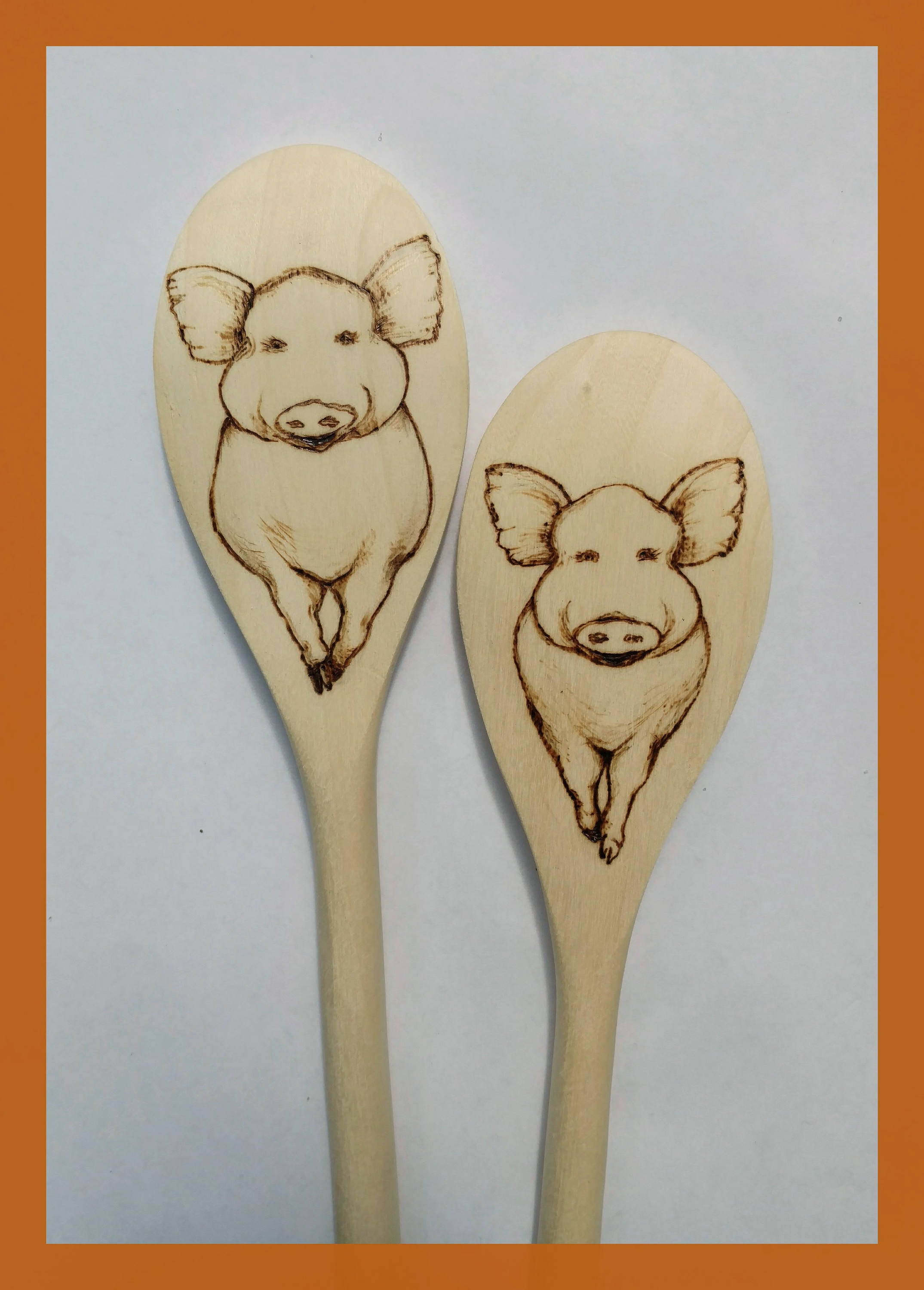 Happy Pigs Natural Wood Burned Spoon Set