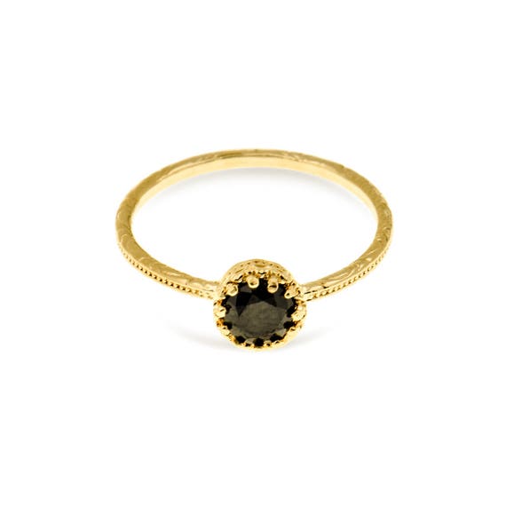 Black Crystal Ring Dainty Gold Ring Black Stone Ring Gold