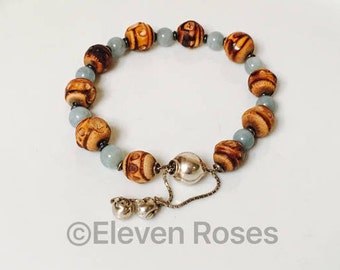 Gucci Bamboo 925 Sterling Silver & Stone Bead Bracelet Adjustable Slide Clasp