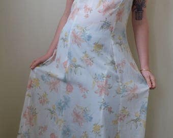 90210 White floral print maxi dress- S/M