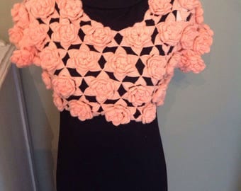 Vintage rosette bolero top......handmade......short sleeves....peach colored.
