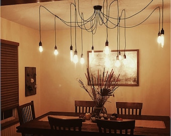 Big black chandelier | transformer chandelier | living room lighting |fabric covered cable chandelier|