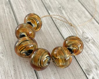 2+ Tiger Stripe Amber White and Black Lampwork Glass Beads - Set tiger beads - Craft Supplies Jewelry - Beading Supplies