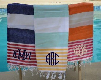 Monogram Turkish Towel , Pestmal Stiped Towel, Cotton Beach Towel, Monogram Beach Towel Turkish Peshtemal Beach Towel, Striped Beach Towels