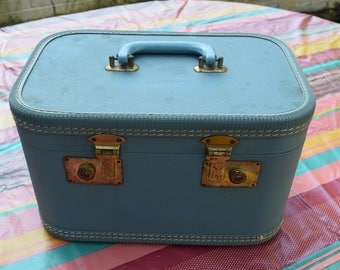 Aqua Blue Train Case Cosmetic Case Dance Makeup Bag