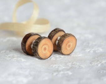 Fake plugs earrings, fake gauge post earrings, wood grain earrings, natural unique wooden earrings, 11 mm plug made from wood in gift box