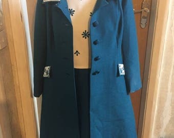Vintage: Mid 1970s teal dress and matching coat set.