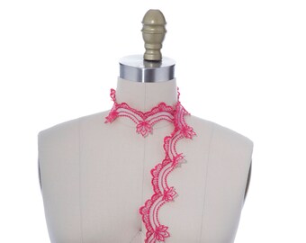 Contrast Hot Pink Beaded Lace Trim/ Sequined Lace Trim/ Hot Pink Costume Lace Trim/ Perfect for Lyrical Dancer Costumes