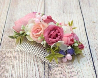 Flower Hair Comb Pink hair comb Flowers Hair Pink Wedding hair accessories Wedding hair comb Bridal hair accessories