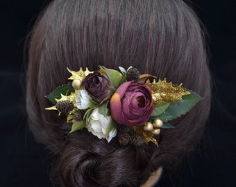 Christmas/gift/for/her Winter wedding Party hair piece Romantic wedding Flower hair clip Bridal hair fashion Bridal fascinator Flower hair