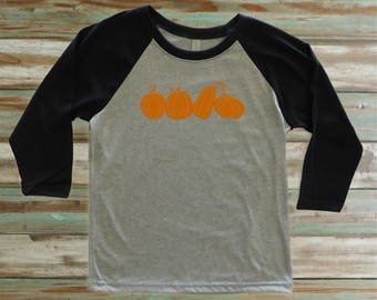Kids pumpkin patch t-shirt, pumpkin shirt, three quarter sleeve baseball raglan, fall t-shirt, autumn shirt, Halloween t-shirt, Thanksgiving