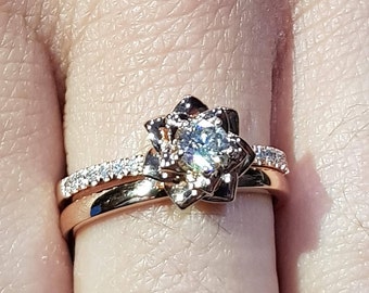 Diamond ring 18K rose gold diamond engagement ring and band Certified FGAA-NCJV