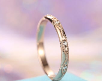 rose gold wedding band women vintage art deco diamond eternity milgrain bridal set stacking antique promise - Wedding Ring Bands For Her rose gold wedding band women vintage art deco diamond eternity milgrain bridal set stacking antique promise - Wedding Ring Bands For Her