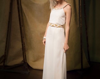 Robe de mariée "Joy" avec Col et Ceinture tressée rose et dorée