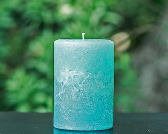 Light Teal Rustic Unscented 4" Wide Pillar Candle - Choose 4", 6" or 9" Tall