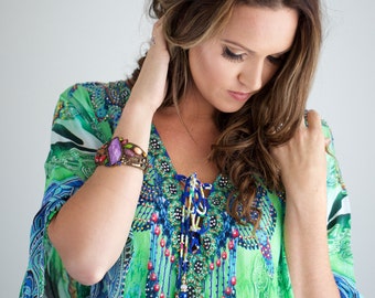 Kaftan, womens dress, beach kaftan, plus size clothing, maxi dress, silk kaftan, crystal embellished, bohemian, gifts for women.