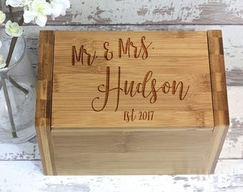 Personalized Wood Recipe Box, Engraved Recipe Box, Custom Wood Recipe Box For Wedding, Wedding Gift, Bridal Shower