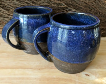 Blue Stoneware Mug, Ceramic Mug, Farmhouse Coffee Mug, Handmade Mug Rustic Pottery Mug Blue Gloss Mug - Each Sold Separately