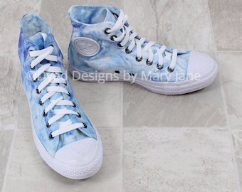 Chuck Taylor All Stars, Converse high top shoes, blue marble converse, hand dyed marbled converse, converse all star