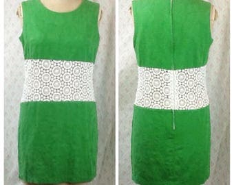 Fabulous vintage 1960's style, 90's bright green cotton brocade go go/mod/mini dress