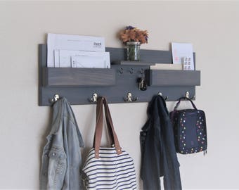 Entryway Coat Rack with Mail Storage Key Rack Backpack Hooks Command Center Wall Organizer