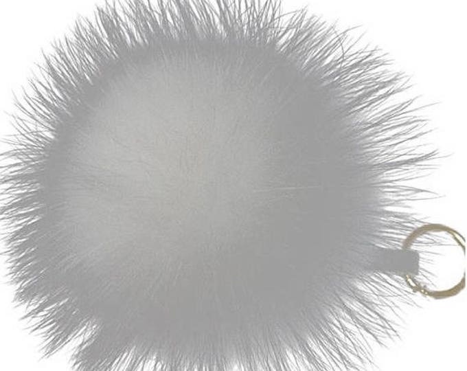NEW! White Color Raccoon Fur Pom Pom bag charm keychain keyring puff fluffy realfur chain pendant Gun Metal™ Series strap and buckl