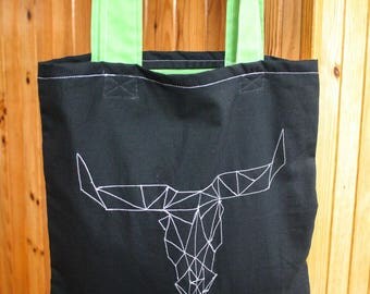 Tote bag "Desert" Green"black and green embroidery Buffalo head
