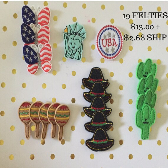 Patriotic Felties/Felt Embellishments/Planner Supplies/Planner Feltie/Wholesale Felties/Bow Embellishments/Cinco De Mayo Felties