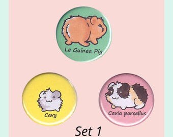 Guinea Pig Badge Set - guinea pig pin, guinea pig button, cavy button, guinea pig accessory, guinea pig illustrations, kawaii badges