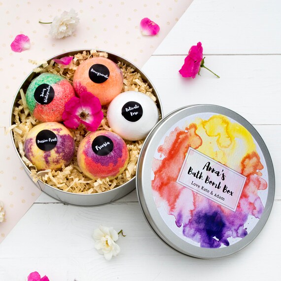 Personalised Bath Bomb Gift in a Tin Box Birthday Gift For