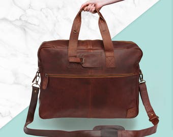 Leather Holdall - Weekend Bag - Overnight Bag in Vintage Brown by MAHI Leather