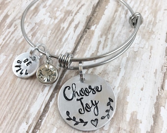 Expandable Bangle Bracelet, Choose Joy, Hand stamped bracelet, Yoga bracelet, Yoga jewelry, Inspirational jewelry, Inspirational charm, Joy