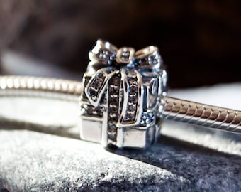 Authentic Sterling Silver Sparkling Surprise Charm, Gift Box Pave Charm, perfect fit for pandora or european bracelets