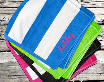Embroidered Name Beach Towel, Striped Towel With Name, Personalized Beach Towel