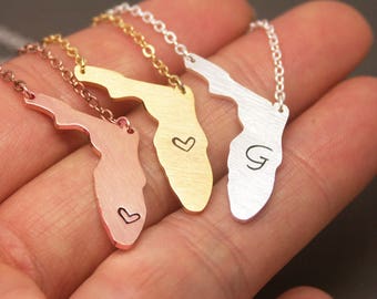 Florida Necklace, Florida map necklace, My Heart In Florida necklace, I Love Florida, geometry necklace, map Jewelry, Florida Jewelry NB550