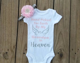 Grandpa in Heaven, Hand Picked For Earth by My Grandpa In Heaven, Coming Home Outfit, Hospital Outfit, Hand Pick By Grandpa, Newborn Grandpa